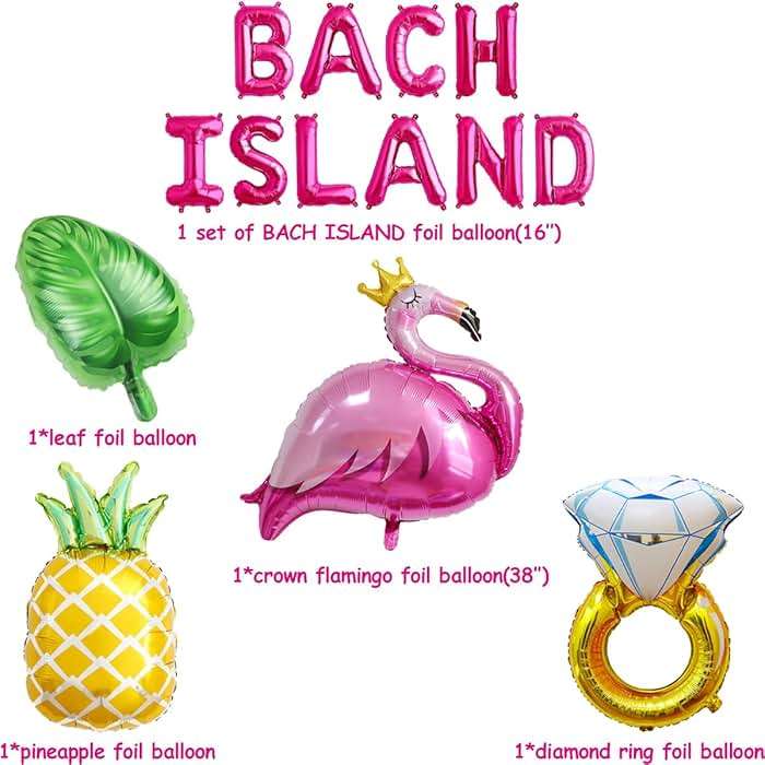 Bach Island Balloon Banner Flamingo Palm Tree Diamond Ring Mylar Balloon for Tropical Island Themed Bachelorette Party Decorations - Image 2