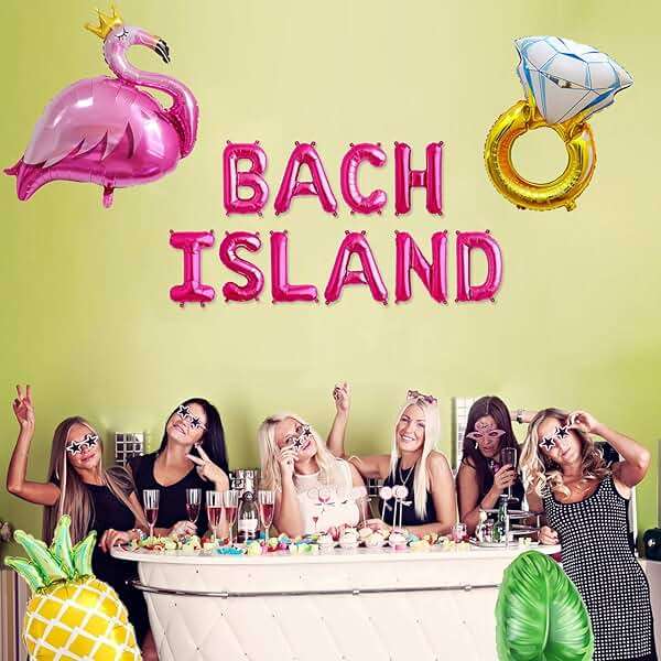 Bach Island Balloon Banner Flamingo Palm Tree Diamond Ring Mylar Balloon for Tropical Island Themed Bachelorette Party Decorations - Image 3