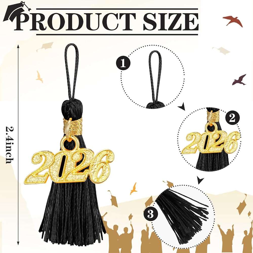 Daifunli 60 Pcs 2026 Mini Graduation Tassels for Craft 2.4inch Tassels Party Favors Mini Bookmark for Graduation Decor, Chocolates Decor, Keychain Making(Black) - Image 3