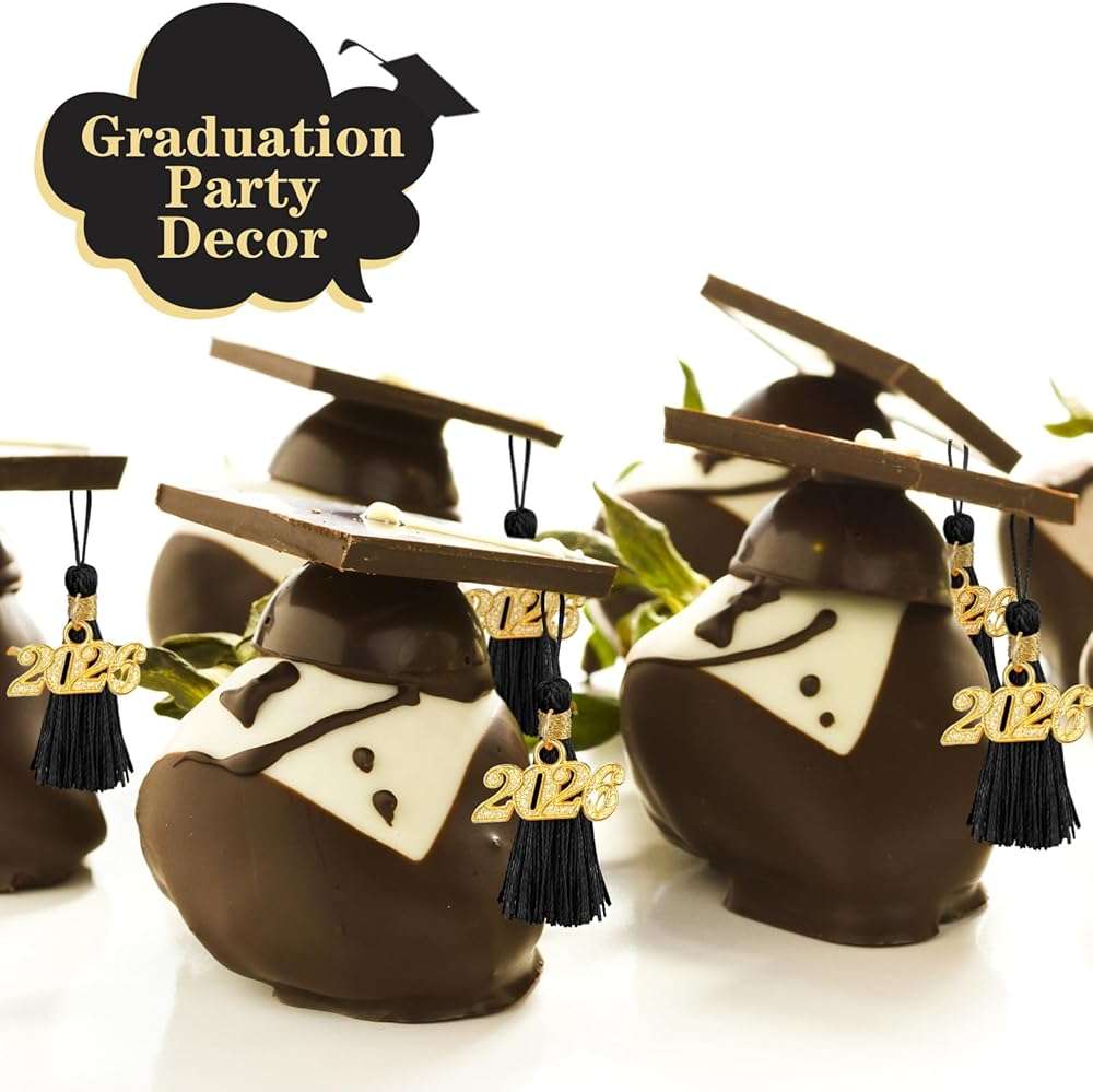 Daifunli 60 Pcs 2026 Mini Graduation Tassels for Craft 2.4inch Tassels Party Favors Mini Bookmark for Graduation Decor, Chocolates Decor, Keychain Making(Black) - Image 4