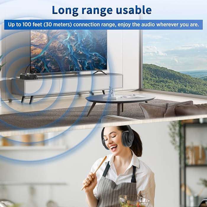 WallarGe Wireless Headphones for TV Watching, Easy Setup and Comfortable Bluetooth Headphones with RF Transmitter Charging Dock, 100 Ft Wireless Range, Rechargeable 25 Hours Play and No Audio Delay - Image 5