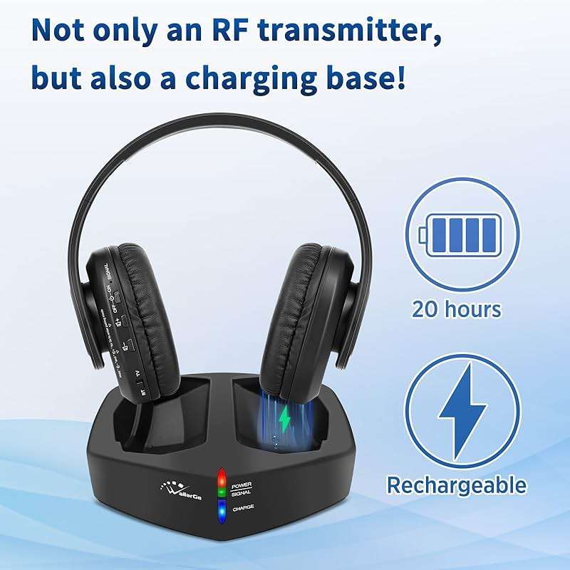 WallarGe Wireless Headphones for TV Watching, Easy Setup and Comfortable Bluetooth Headphones with RF Transmitter Charging Dock, 100 Ft Wireless Range, Rechargeable 25 Hours Play and No Audio Delay - Image 7