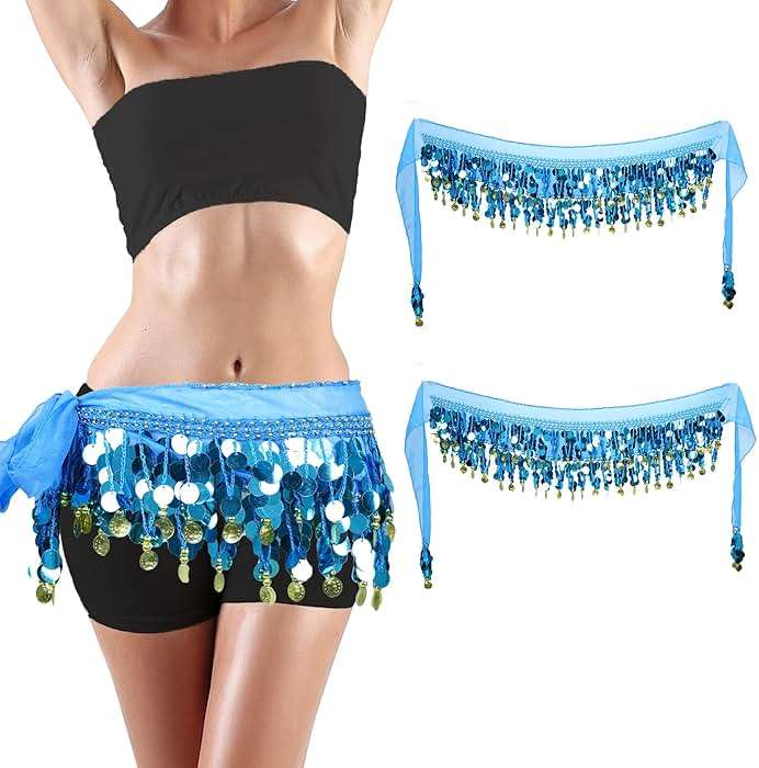 Baisdan Belly Dance Skirt 2Pack, Belly Dance Hip Scarf, Belly Dancer Costumes for Women, Belly Dancing Outfits, Coin Skirts - Image 1