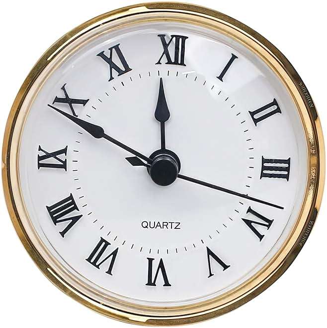 3-1/8 Inch (80 mm) Clock Inserts, Fit 3 Inch (76mm) Hole Diameter, Quartz Clock Movement Replacement, Gold Rim Roman Retro Numeral Skeleton Clock Fit-Up for Wall Living Room Bedroom Home Decor - Image 1