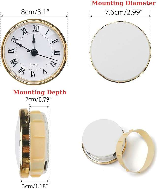 3-1/8 Inch (80 mm) Clock Inserts, Fit 3 Inch (76mm) Hole Diameter, Quartz Clock Movement Replacement, Gold Rim Roman Retro Numeral Skeleton Clock Fit-Up for Wall Living Room Bedroom Home Decor - Image 4