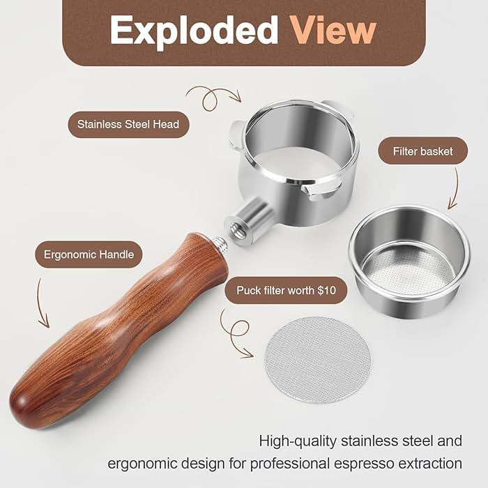 WhaleSiper 54mm Bottomless Portafilter with Puck Screen, Compatible with Breville BES870/880 & Solis etc., 3-Ear Stainless Head - Image 8