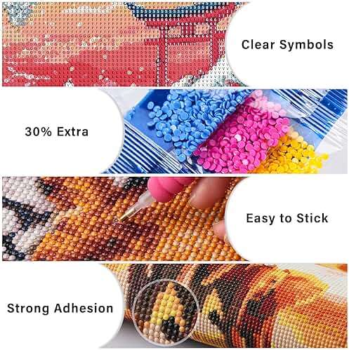 Lxmsja Cherry Blossom Diamond Art Kits for Adults, Great Wave DIY Full Drill Diamond Painting Kits for Beginners, 5D Gem Art Crafts for Adults, Home Wall Decor 16x12 inch - Image 4
