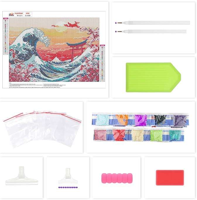 Lxmsja Cherry Blossom Diamond Art Kits for Adults, Great Wave DIY Full Drill Diamond Painting Kits for Beginners, 5D Gem Art Crafts for Adults, Home Wall Decor 16x12 inch - Image 5