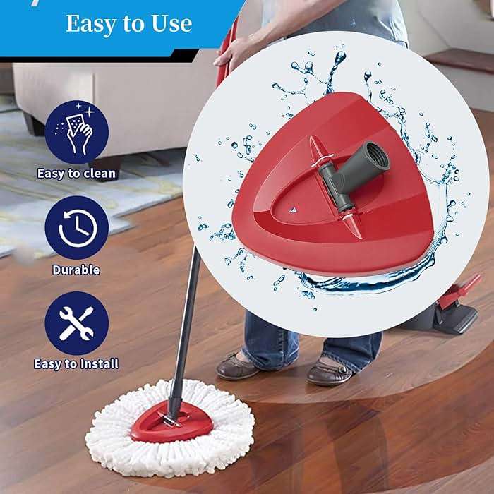 Spin Mop Replacement Head Base Compatible with O-Cedar EasyWring 1-Tank System Mop Rotating Triangle Mop Head Cover Replacement Rotating Mop Base Plastic Base for Spin Mop Accessories, Red - Image 2