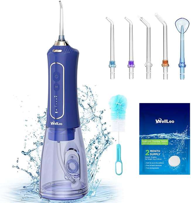 WellLeo Water Flossers for Teeth, 300ML Cordless Oral Irrigator Rechargeable Dental Flosser Picks with 5 Modes 5 Jet Tips,IPX7 Waterproof Teeth Cleaner for Braces Gum Care, Home Travel Use - Image 1