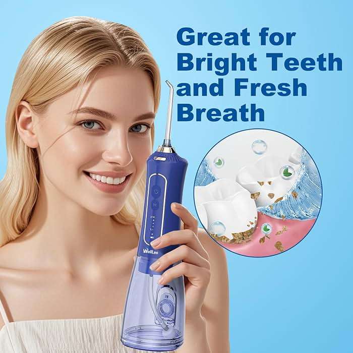 WellLeo Water Flossers for Teeth, 300ML Cordless Oral Irrigator Rechargeable Dental Flosser Picks with 5 Modes 5 Jet Tips,IPX7 Waterproof Teeth Cleaner for Braces Gum Care, Home Travel Use - Image 7