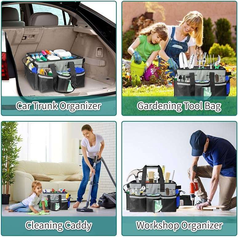 BOHEMIABY Cleaning Bags for Housekeepers, Large Cleaning Supplies Organizer with Handles & Shoulder Strap, Cleaning Caddy Bag with Foldable Divider for Cleaners, Car Horse Cleaning Bag(Grey) - Image 7