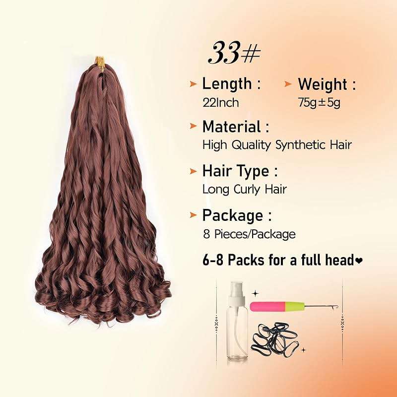 Synthetic French Curl Braiding Hair for Black Women 22 Inch 8 Packs Curly Braiding Hair for Box Braids 75g/Pack Tangle Free Bouncy French Curls Braiding Hair Extensions (22Inch,8 Packs,33#) - Image 2
