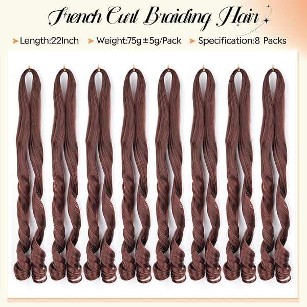 Synthetic French Curl Braiding Hair for Black Women 22 Inch 8 Packs Curly Braiding Hair for Box Braids 75g/Pack Tangle Free Bouncy French Curls Braiding Hair Extensions (22Inch,8 Packs,33#) - Image 4
