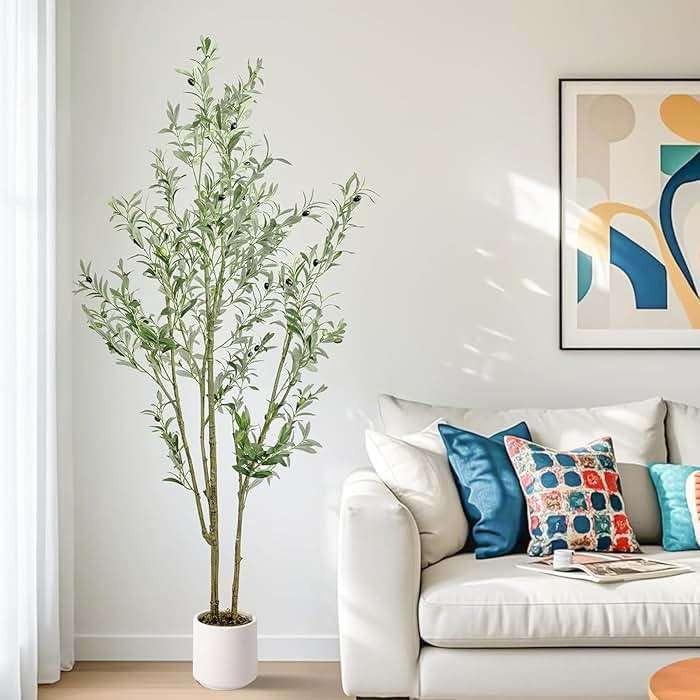 MCTYBB Olive Trees Artificial Indoor,Fake Olive Tree 6FT Tall 1Pack with White Planter, Faux Silk Olive Tree with Natural Wood Trunk and Realistic Leaves Artificial Tree for Home Office Decor - Image 2