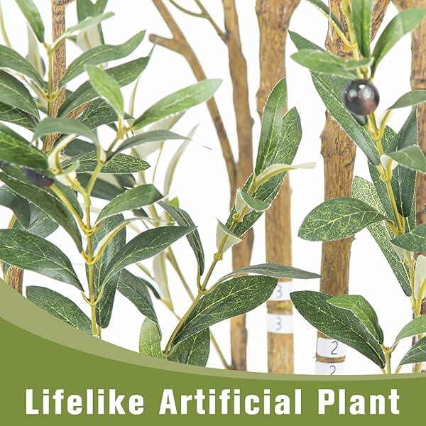 MCTYBB Olive Trees Artificial Indoor,Fake Olive Tree 6FT Tall 1Pack with White Planter, Faux Silk Olive Tree with Natural Wood Trunk and Realistic Leaves Artificial Tree for Home Office Decor - Image 4