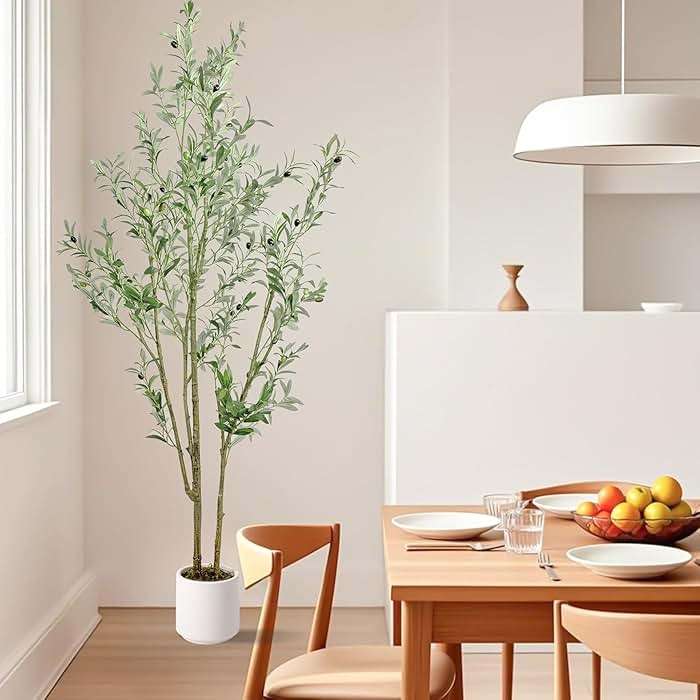 MCTYBB Olive Trees Artificial Indoor,Fake Olive Tree 6FT Tall 1Pack with White Planter, Faux Silk Olive Tree with Natural Wood Trunk and Realistic Leaves Artificial Tree for Home Office Decor - Image 6