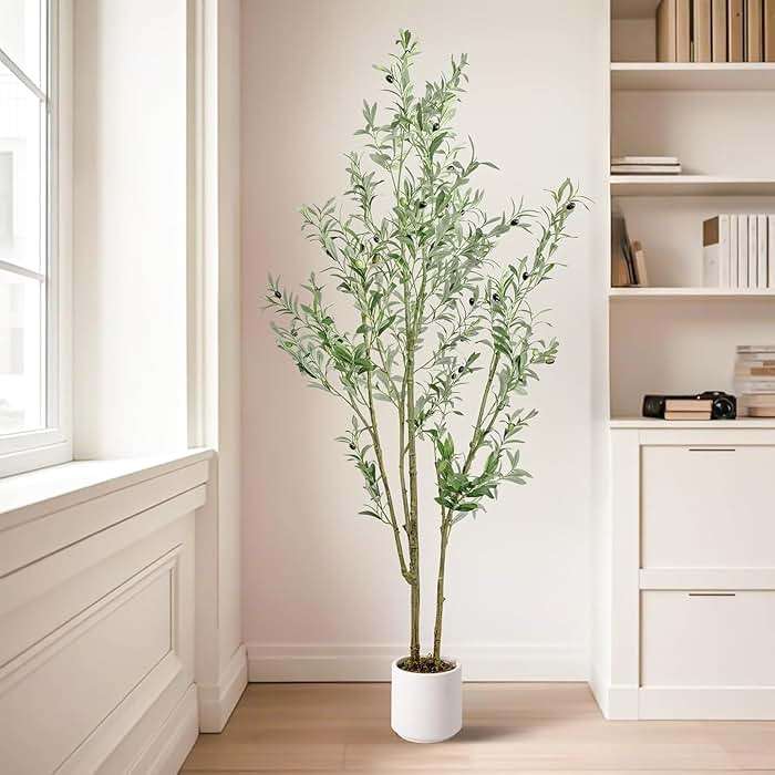 MCTYBB Olive Trees Artificial Indoor,Fake Olive Tree 6FT Tall 1Pack with White Planter, Faux Silk Olive Tree with Natural Wood Trunk and Realistic Leaves Artificial Tree for Home Office Decor - Image 7