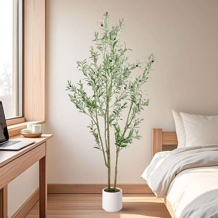 MCTYBB Olive Trees Artificial Indoor,Fake Olive Tree 6FT Tall 1Pack with White Planter, Faux Silk Olive Tree with Natural Wood Trunk and Realistic Leaves Artificial Tree for Home Office Decor - Image 8