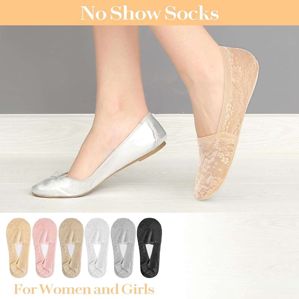Yuanchu 6 Pairs Women No Show Lace Boat Socks, Cotton Invisible Non-slip Ankle Sock Multicolor Ultra Low Cut Liner - Image 5