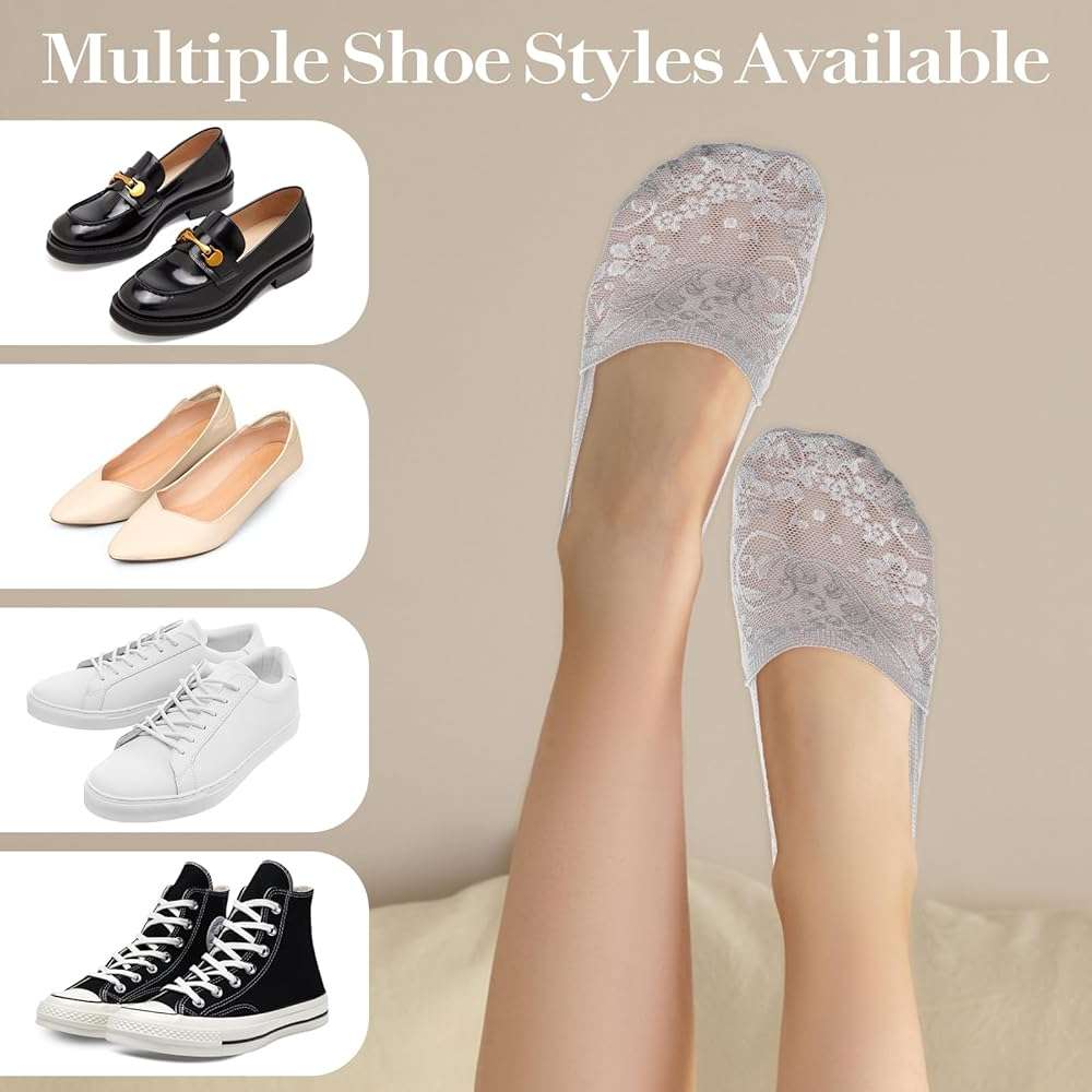 Yuanchu 6 Pairs Women No Show Lace Boat Socks, Cotton Invisible Non-slip Ankle Sock Multicolor Ultra Low Cut Liner - Image 6