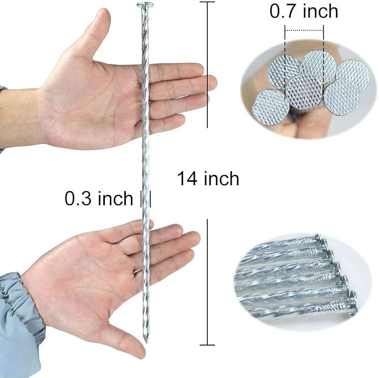 IHOSHENG 14 Inch Heavy Duty Spiral Landscape Spikes Solid Galvanized Metal Garden Stakes for Speed Bump, Wheel Stop, Paver Edging, Floor Covering, Weed Barriers, Tent, Garden Plants (15) - Image 3