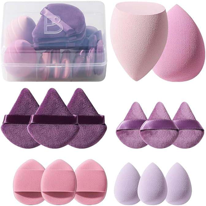Makeup Sponge Set BS-MALL Triangle Puff 14PCS Non-Latex Beauty Blender Sponges with Travel Case, Soft Makeup Puff for Foundation, Concealer, Cream & Powder, Face & Eye Blending for Sensitive Skin - Image 1