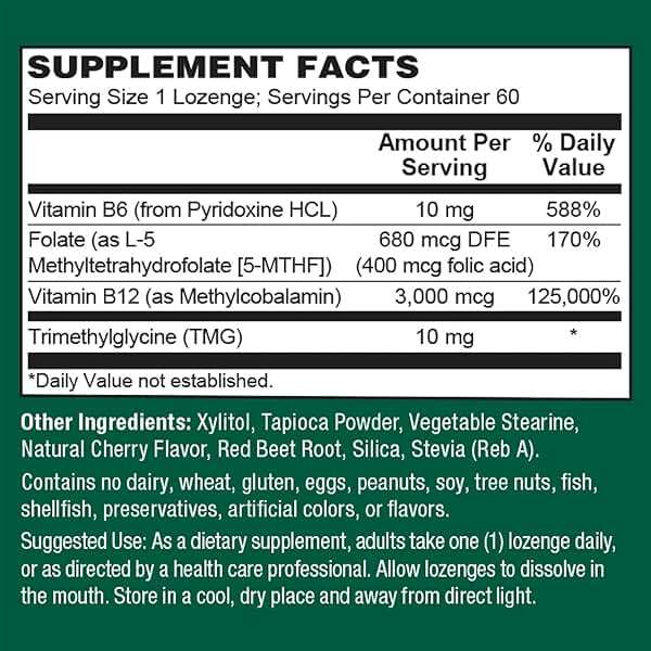 PlantFusion Methylated Vitamin B Complex – Vegan B12 3000mcg, Vegan Methylfolate (5-MTHF) 400mcg, B6 & TMG – Cherry-Flavored Lozenges – 60 Count - Image 2