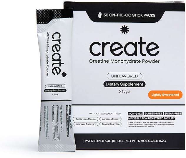 Create Creatine Monohydrate Powder - Creatine Travel Packets, Made with Creapure, 3rd Party Tested & NSF Certified for Sport, 30 Stick Packs, Unflavored - Image 1