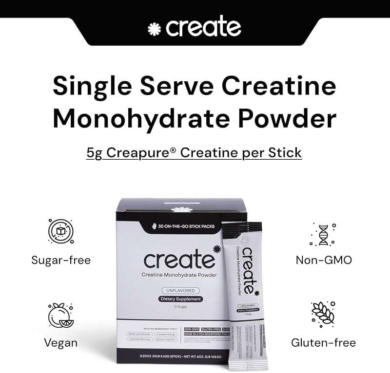 Create Creatine Monohydrate Powder - Creatine Travel Packets, Made with Creapure, 3rd Party Tested & NSF Certified for Sport, 30 Stick Packs, Unflavored - Image 3