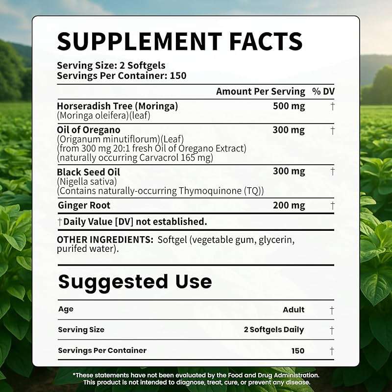 VEV Oil of Oregano with Black Seed Oil & Moringa, Organic, 300 Softgels, Aceite de Orégano, Carvacrol-Rich, Opaque Airtight Packaging - Image 2