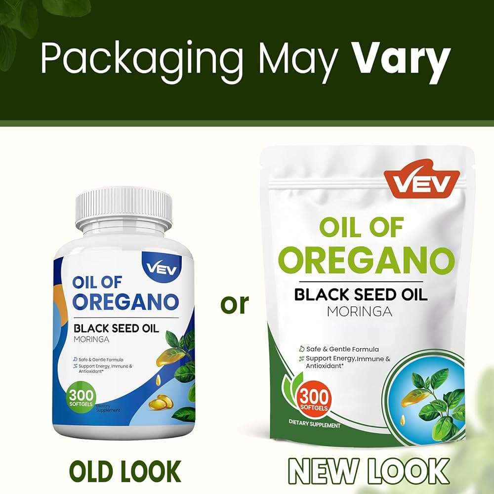 VEV Oil of Oregano with Black Seed Oil & Moringa, Organic, 300 Softgels, Aceite de Orégano, Carvacrol-Rich, Opaque Airtight Packaging - Image 3