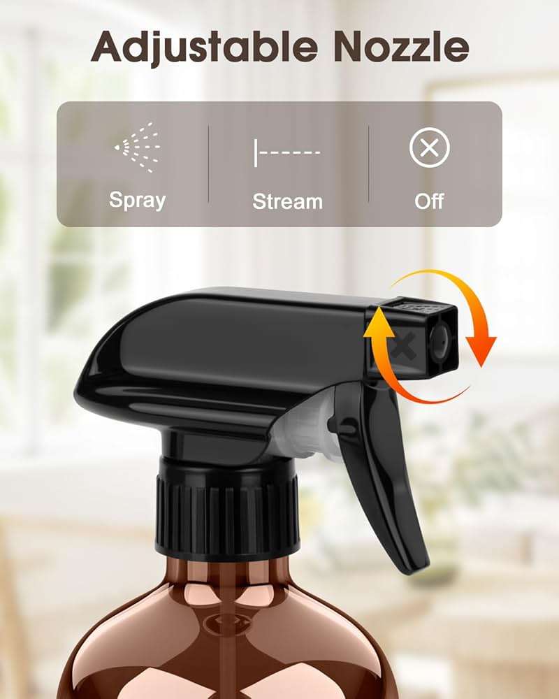 Bontip Glass Spray Bottle with Silicone Sleeve Protection, Amber Glass Spray Bottle Set for Window Cleaner Aromatherapy Facial Hydration Watering Flowers Hair Care 2 Pack/16 oz (Black) - Image 4