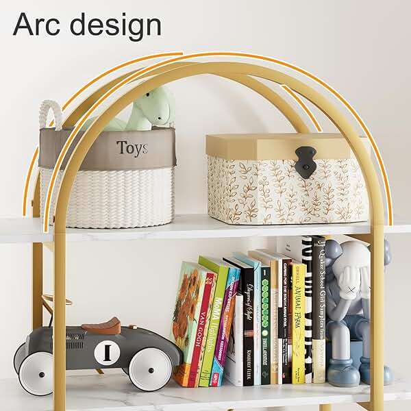 Arbuxzuy Arched Bookshelf 5 Tier Book Shelf, 31.5 Inch Width Industrial Arch Bookcase, Curved Tall Bookshelf with Open Shelves for Home Office, Living Room, Bedroom, Gold - Image 6