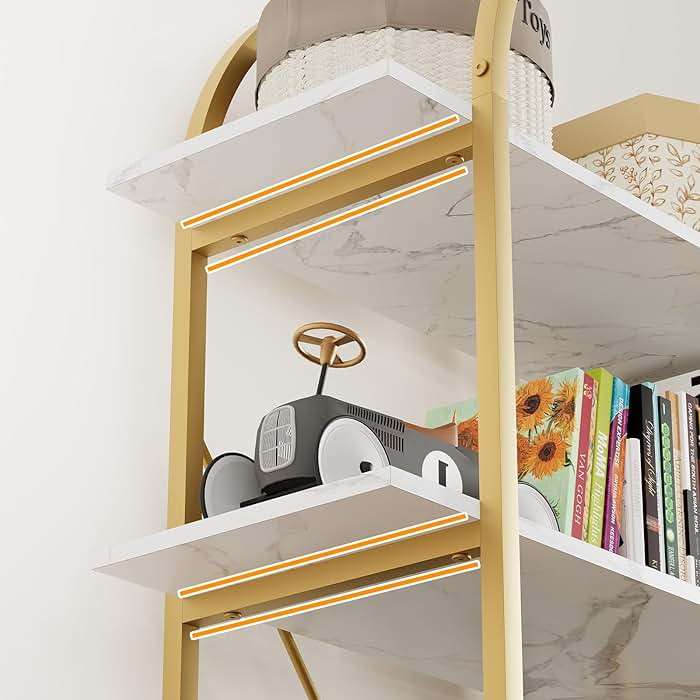 Arbuxzuy Arched Bookshelf 5 Tier Book Shelf, 31.5 Inch Width Industrial Arch Bookcase, Curved Tall Bookshelf with Open Shelves for Home Office, Living Room, Bedroom, Gold - Image 7