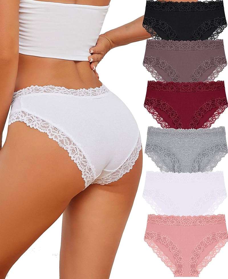 Knowyou Cotton Underwear for Women Cheeky Bikini Womens Underwear Pack Sexy Lace Wasit Hipster Brief Panties for Ladies - Image 1