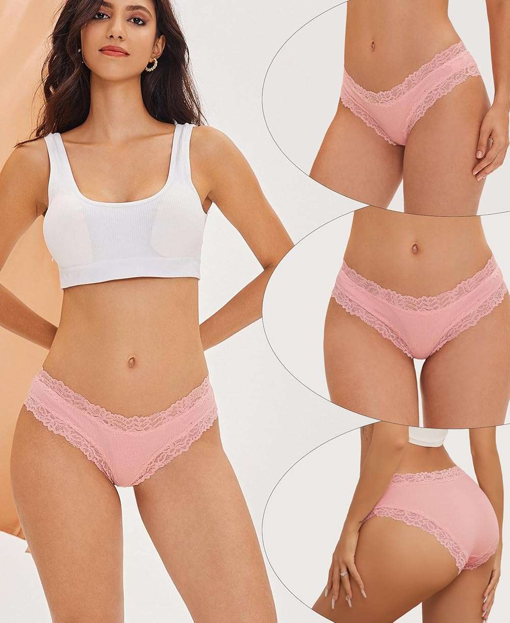 Knowyou Cotton Underwear for Women Cheeky Bikini Womens Underwear Pack Sexy Lace Wasit Hipster Brief Panties for Ladies - Image 2