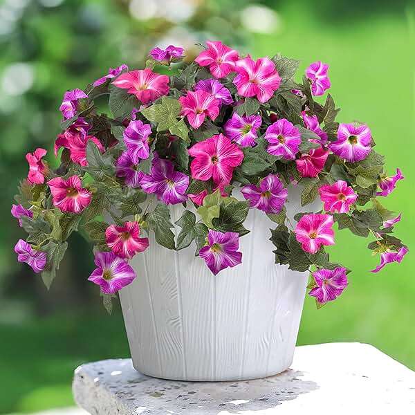 Artificial Fake Flowers Plants for Outdoor Decoration, 2PCS Faux Petunias Silk Flower UV Resistant No Fade Floral for Home Outside Garden Balcony Yard Porch Realistic Indoor Decor (Fuchsia Lotus) - Image 10