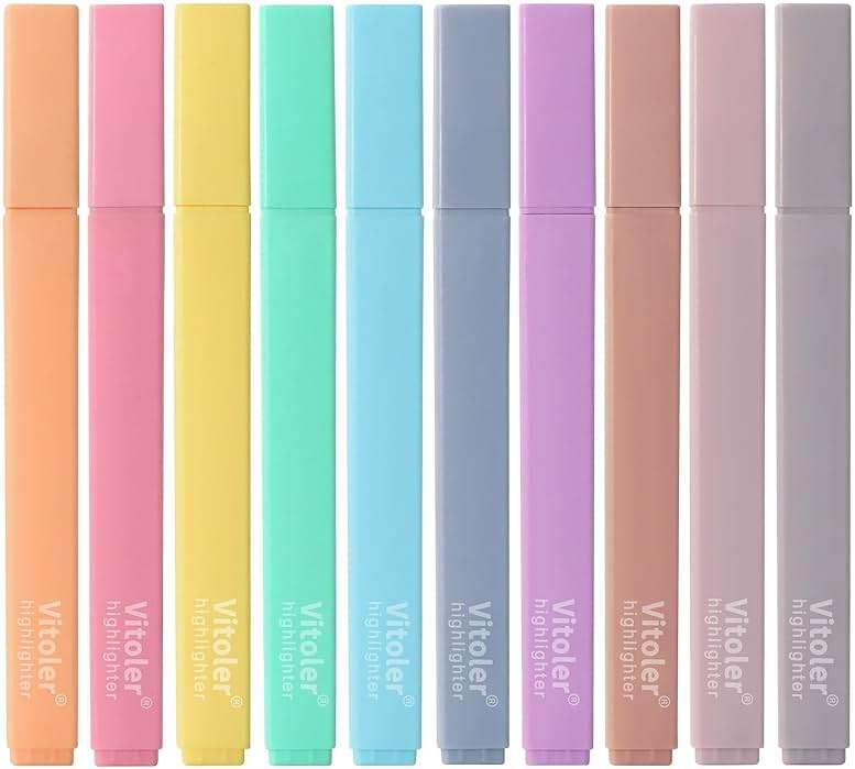 Piochoo Highlighters,10Pcs Bible Highlighters,Chisel Tip Bible Markers,Pastel Purple Highlighter for Journaling Planner Notes School Supplies, assorted colors no bleed Pens - Image 1