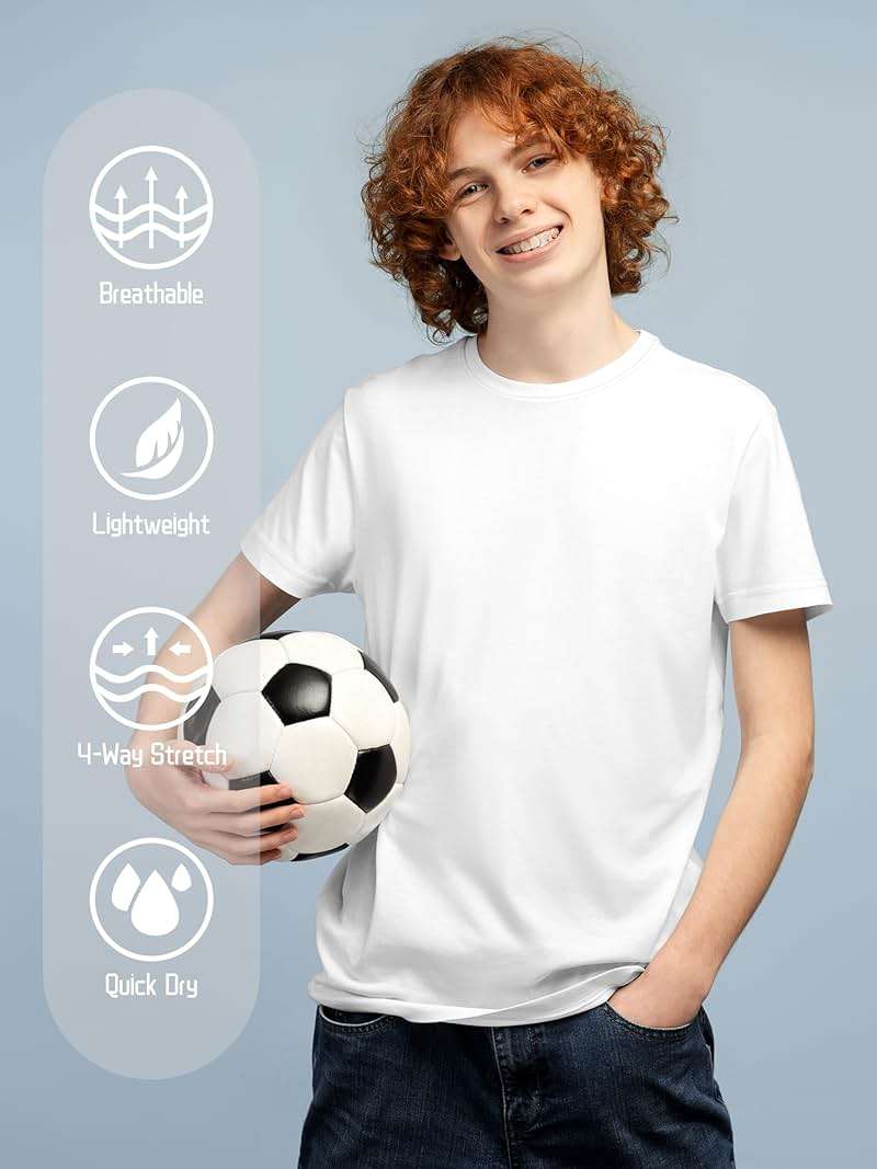 QWE 5 Pack Boys Shirts Youth Dry Fit Shirts Athletic Short Sleeve T Shirts Boys' Activewear Tops for Youth Teens 5-18 Years - Image 5