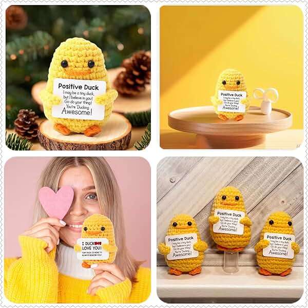 Birthday Gifts for Women Girls Teens Boys Her - Crochet Animal Emotional Cheer Support Positive Inspirational Small Funny Cute Duck Pickle Potato Gifts for Him Men Friend Coworker Birthday Graduation - Image 6
