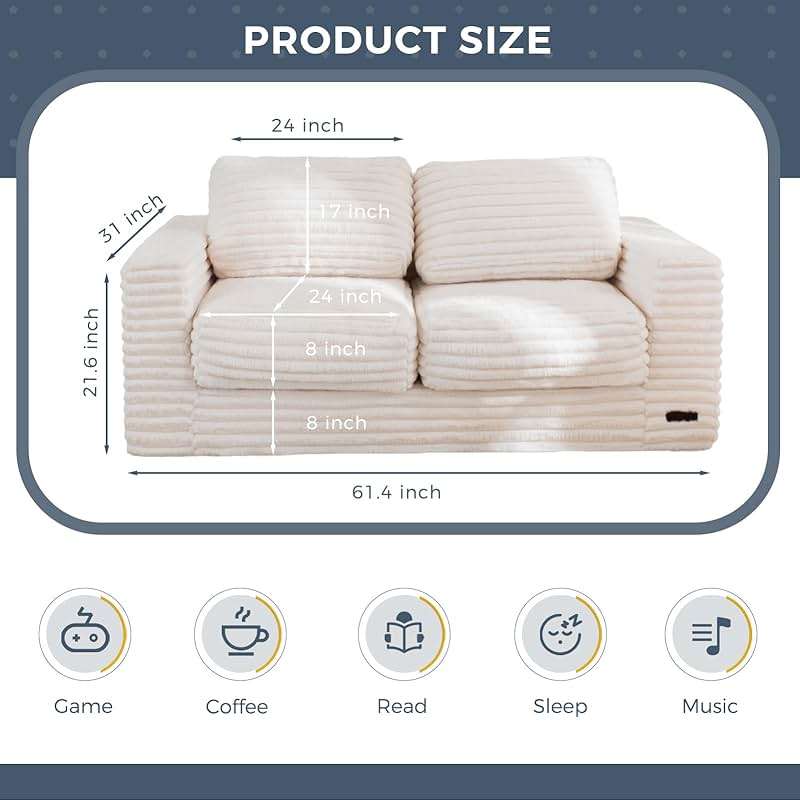MAXYOYO Giant Bean Bag Chair for Adults, Upholstered Loveseat Floor Sofa with Pillows and Armrests, Large Bean Bag Sofa Plush Chair Couch for Bedroom Living Room, White - Image 2