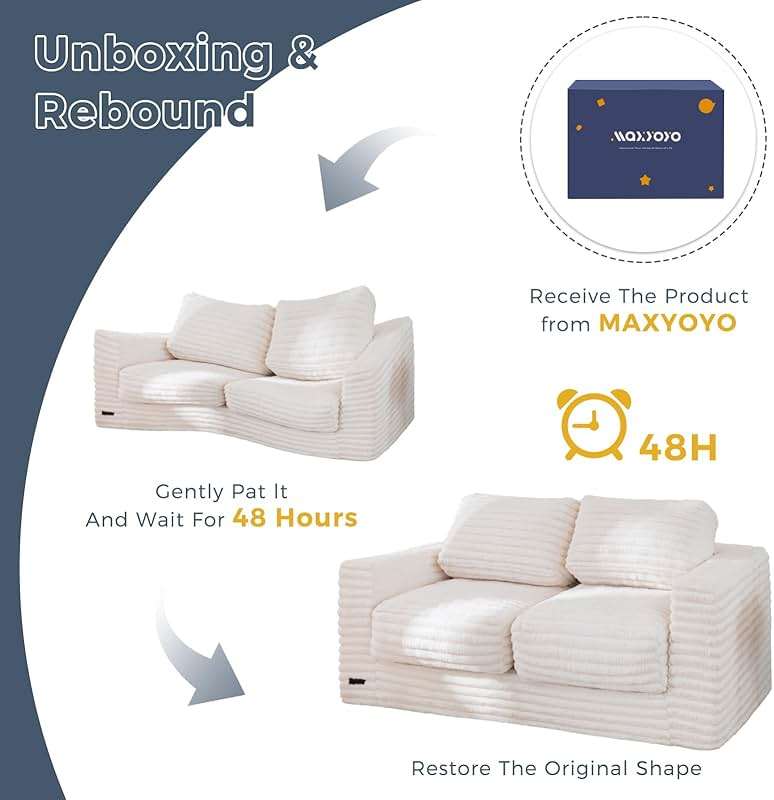 MAXYOYO Giant Bean Bag Chair for Adults, Upholstered Loveseat Floor Sofa with Pillows and Armrests, Large Bean Bag Sofa Plush Chair Couch for Bedroom Living Room, White - Image 8