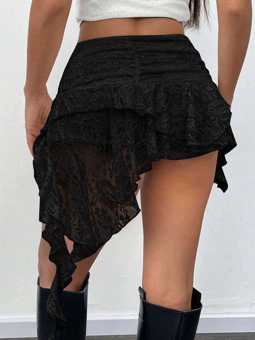 Kolagri Women Y2K Lace Mini Skirt Low Rise Pleated Ruffle Short Skirts Layered Flowy Asymmetrical Fairy Half Slip Skirt - Image 4