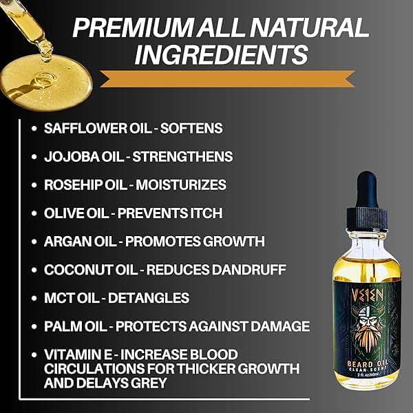 Veien Beard Oil for Men - Clean White Tea Masculine Scent - Softens & Conditions Beard, Moisturizes Dry Skin, Stops Beard Itch & Dandruff - 2oz Non-Greasy Premium Beard Grooming Oil - Image 3