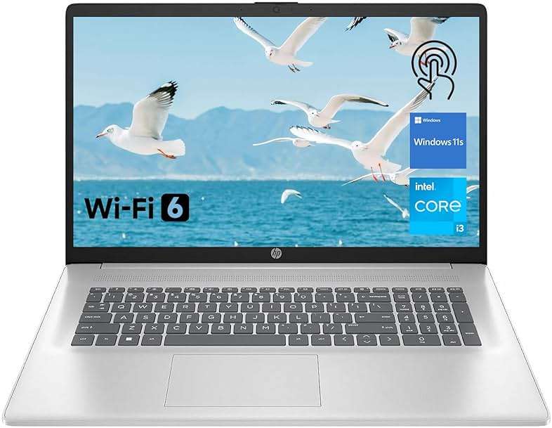 HP Premium 17.3" Touchscreen Laptop, 8-Cores Intel Core i3-N305, 32GB RAM, 128GB eMMC + 1TB SSD, MS Copilot, Office 365 for the Web, Webcam w/Privacy Shutter, Wi-Fi 6, Windows 11, Silver - Image 1