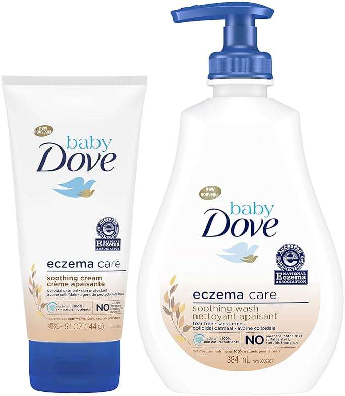 Dove Baby Skin Care Bundle – Colloidal Oatmeal Derma Care Soothing Wash and Eczema Relief Calming Cream, Fragrance Free (2 Piece Set) - Image 1