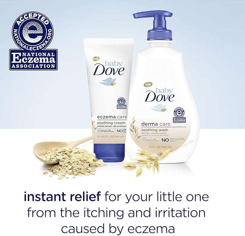 Dove Baby Skin Care Bundle – Colloidal Oatmeal Derma Care Soothing Wash and Eczema Relief Calming Cream, Fragrance Free (2 Piece Set) - Image 4