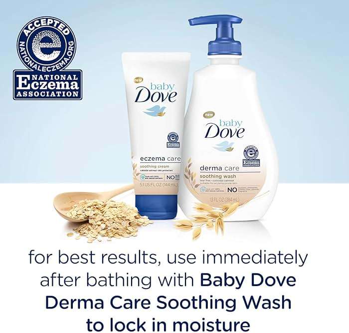 Dove Baby Skin Care Bundle – Colloidal Oatmeal Derma Care Soothing Wash and Eczema Relief Calming Cream, Fragrance Free (2 Piece Set) - Image 6
