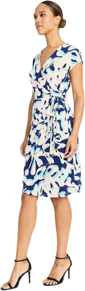 Maggy London Women's Women's Cap Sleeve V-Neck Jersey Wrap - Side Tie Waist - Elegant Wedding Guest Dress - Image 2